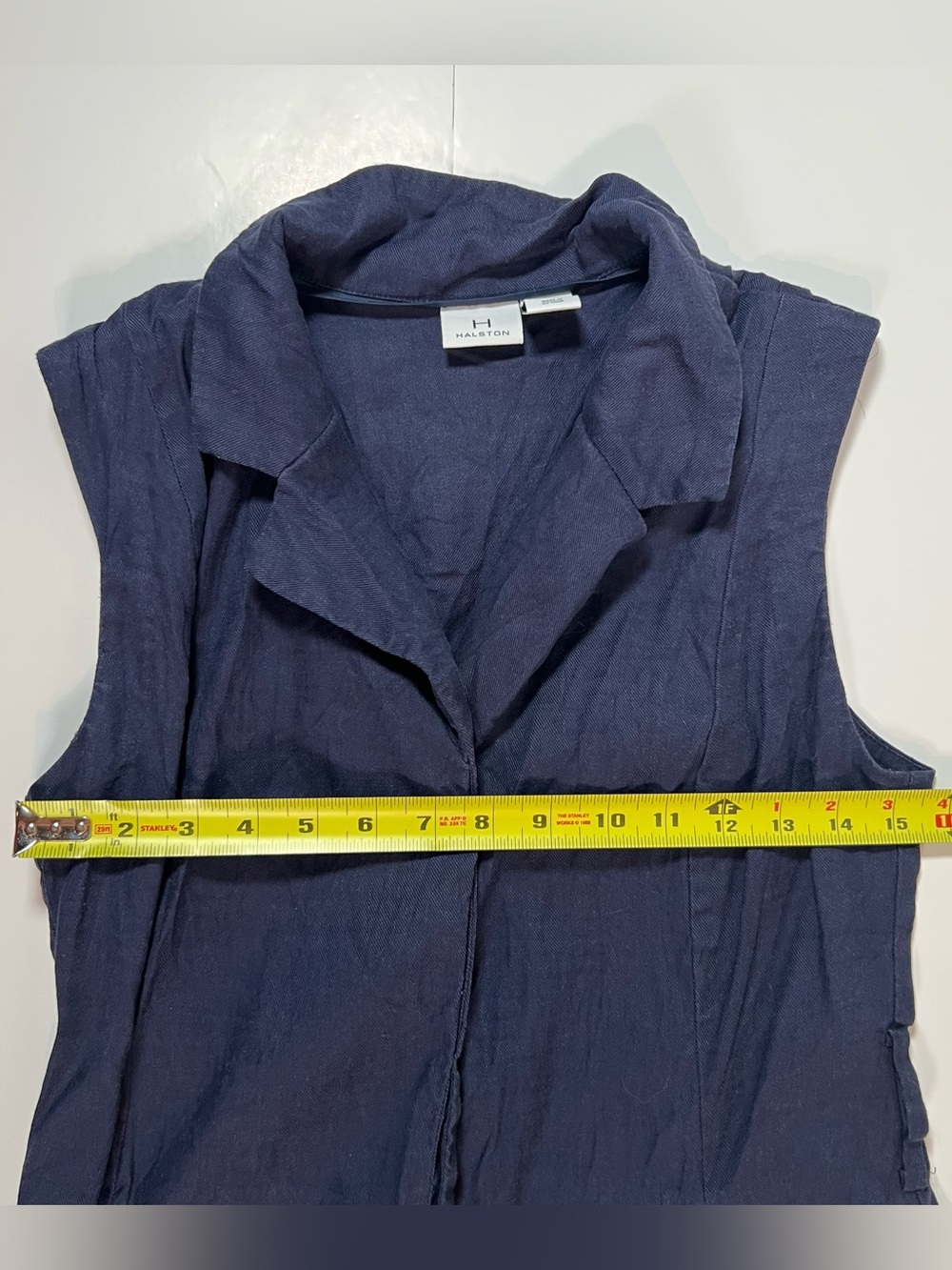 Halston Navy Linen Blendβ Sleeveless Shirt Dress Size 8 - Picture 8 of 9